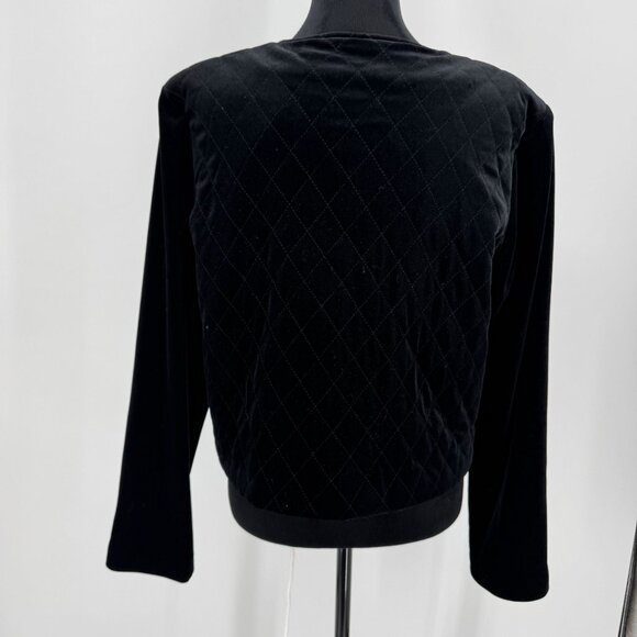 Susan Graver Quilted Velvet  Jacket Womens Size M Black Evening Cropped Hook Eye - Picture 5 of 6